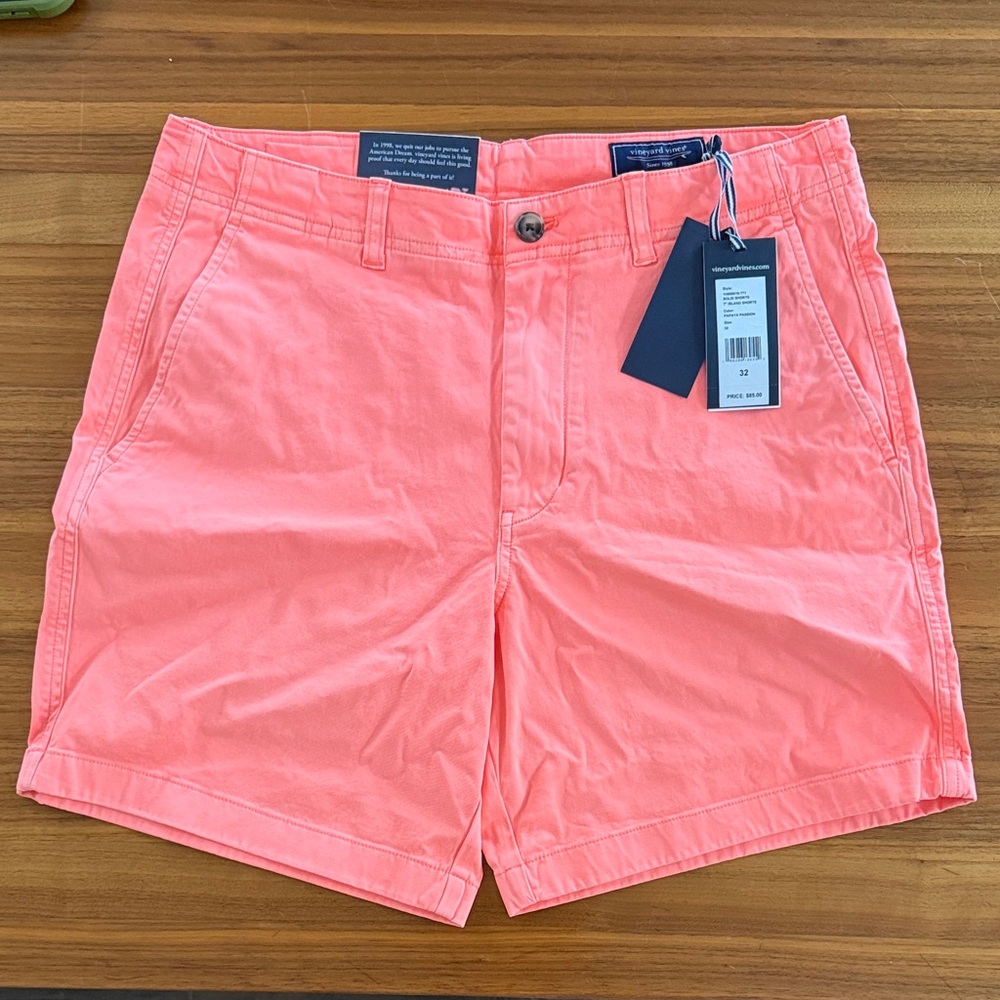 NWT Men's vineyard vines 7” island shorts  Coral Pink Cotton sz 32